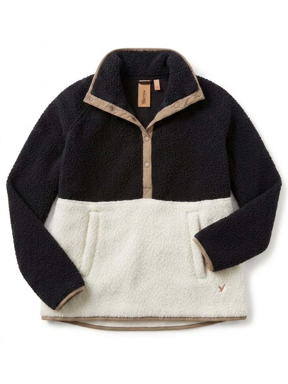 Indyeva Black & White Colorblock Sherpa Snap Pullover - Size XS